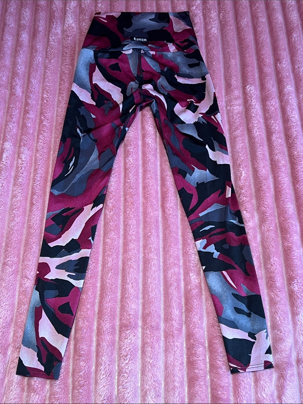 K-DEER Camouflage Print High-Waist Leggings in Burgundy, Black, Gray